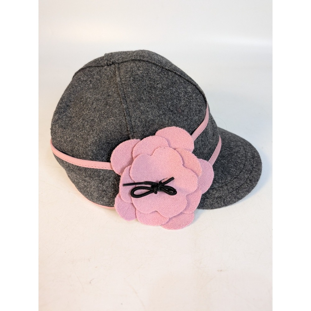 Stormy Kromer Petal Pusher Wool Cap Hat Gray/Pink USA Made Size 7 1/8 Womens